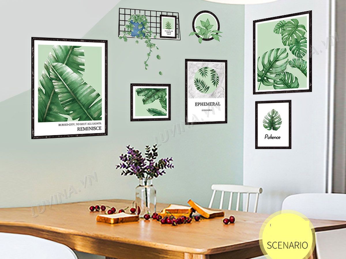 Decal tranh dán tường Khung ảnh lá