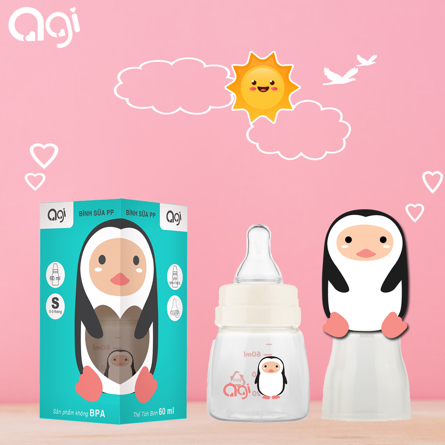 [HCM]Bình Sữa Agi Cổ Hẹp Nhựa PP  60ml - 140ml - 250ml (Mẫu Mới)