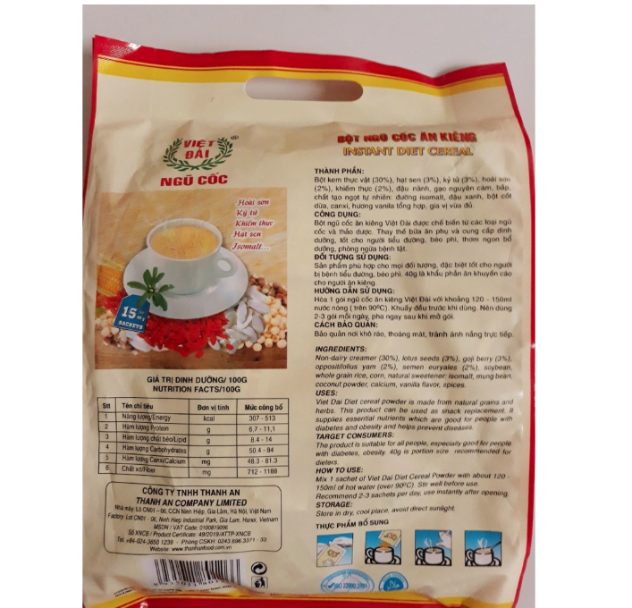 Bột Ngũ Cốc Ăn Kiêng Việt Đài Gói 600g