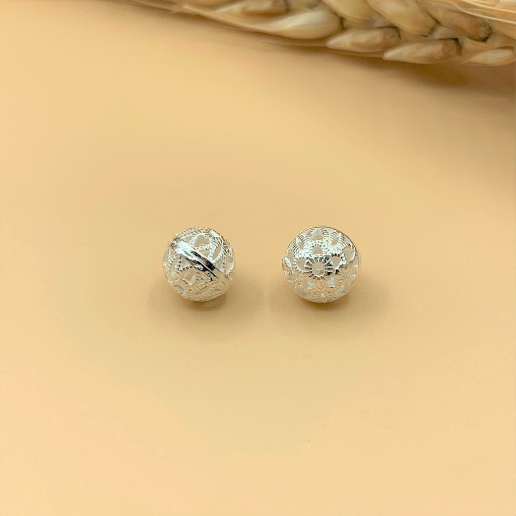Charm bi bạc khắc hoa văn 6 ly 8 ly - charm bạc 925 - mã cb695