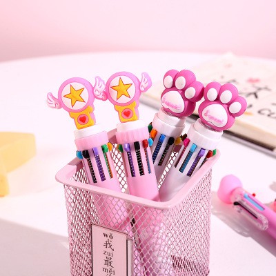 Bút bi bấm 10 màu hoạt hình