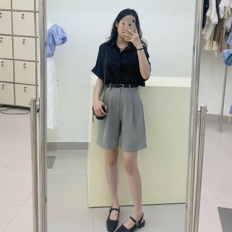 Áo sơ mi lụa ngắn tay 718, Áo sơ mi nữ Hàn Quốc