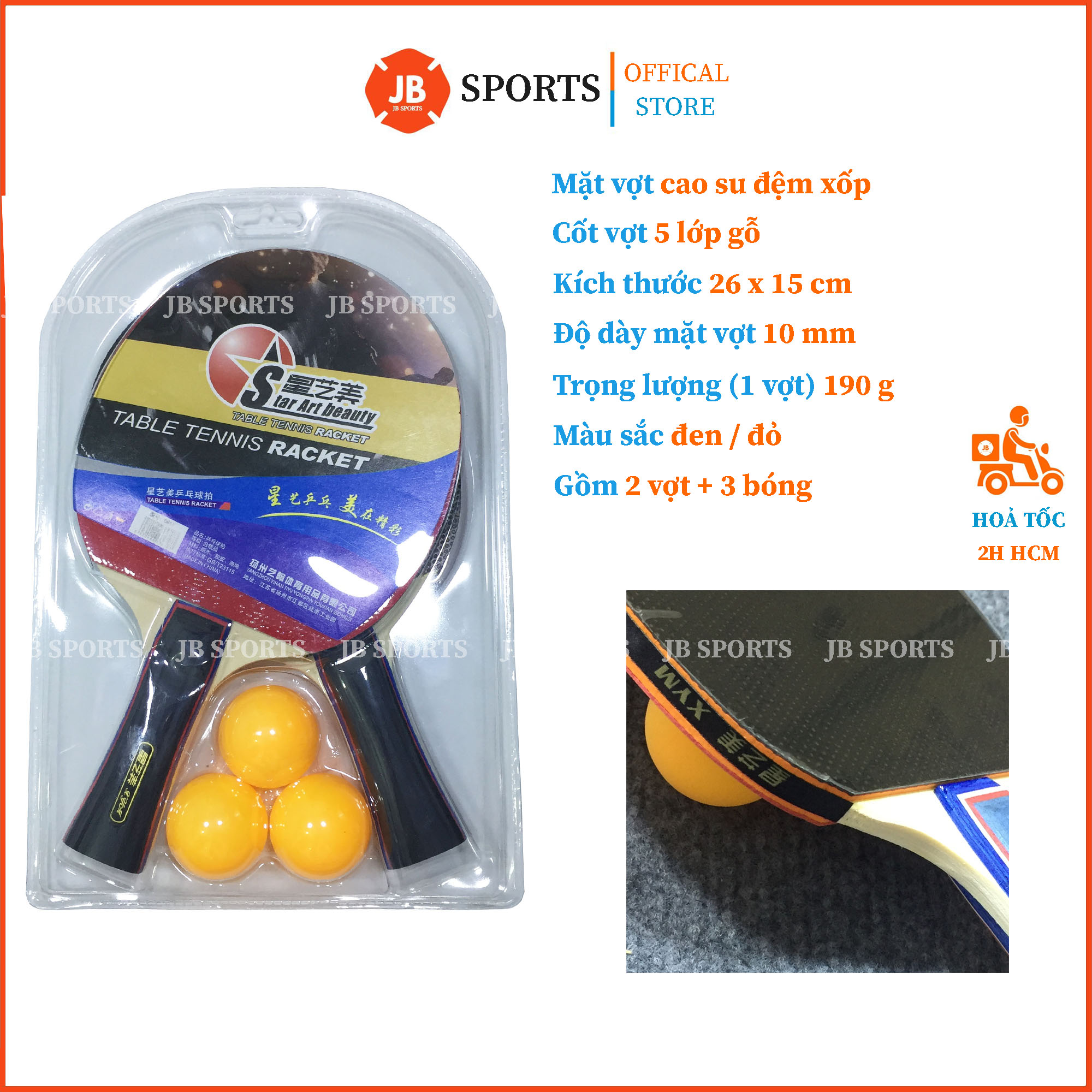 Bộ vợt bóng bàn chính hãng star art beauty 0618, tặng kèm 3 bóng