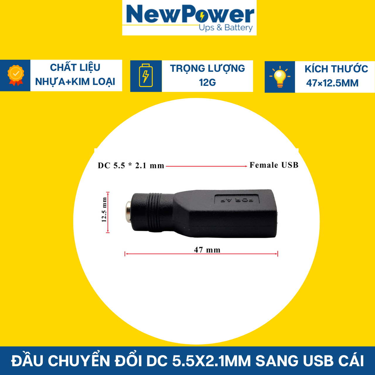 Đầu chuyển đổi DC 5.5x2.1mm sang USB cái (Jack 5.5 sang USB)