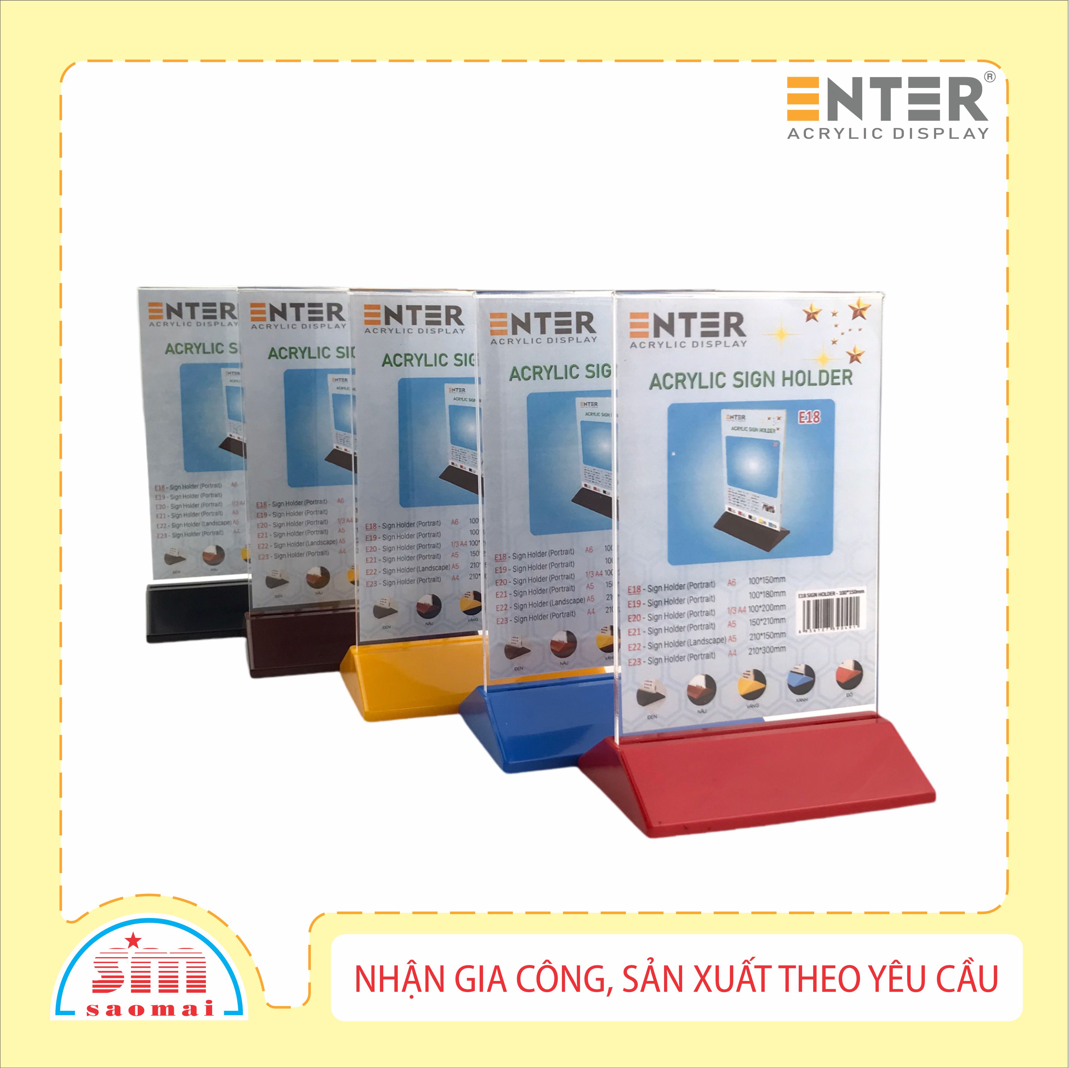 Kệ mica 2 mặt Enter E18 100x150mm đế màu, Kệ menu nhà hàng, Standee mica để bàn, Bảng quét mã QR Code (20)