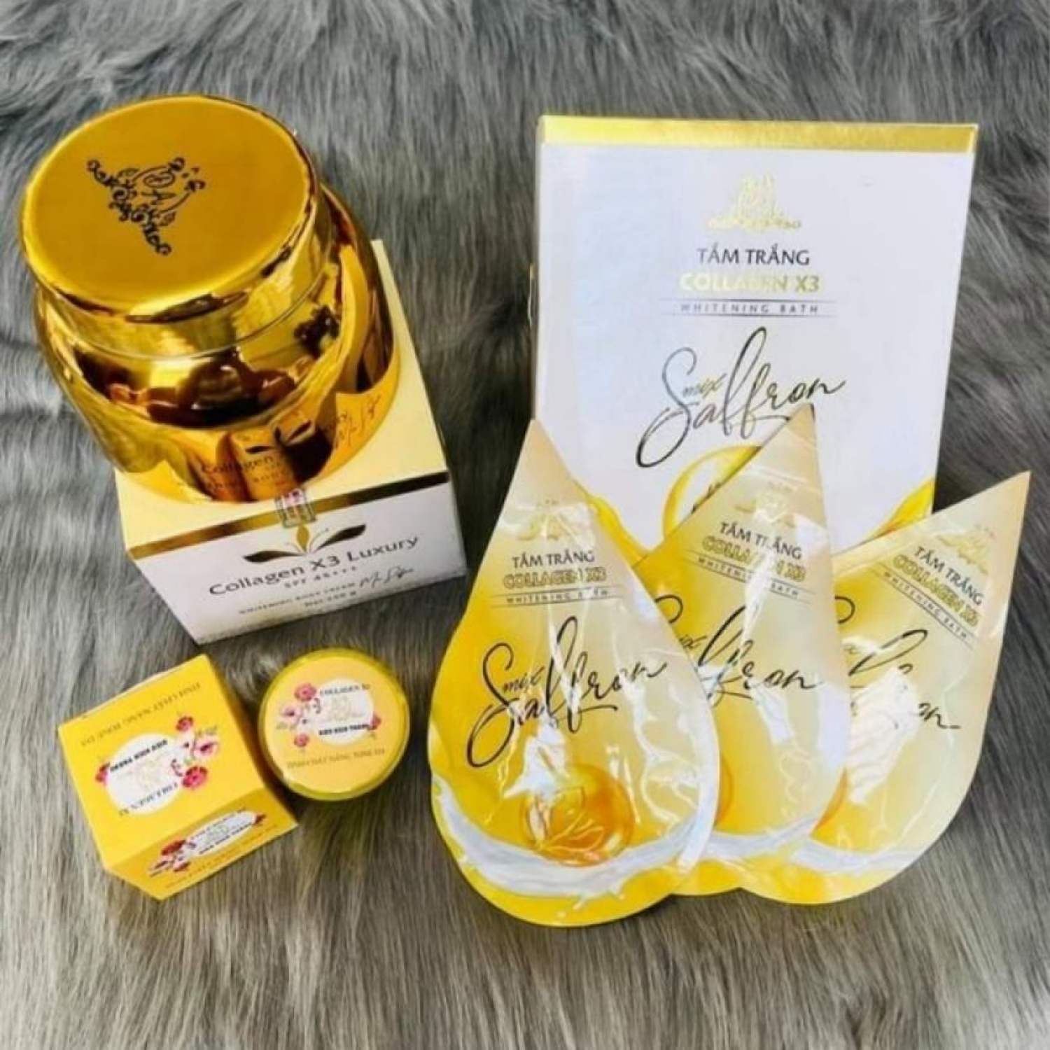 Combo Kem dưỡng trắng da body Collagen X3 Luxury 250g + Kích trắng X3 30g + Tắm trắng Collagen X3 mix Saffron Hộp 3 gói - Mỹ phẩm Đông Anh chính hãng - Dưỡng trắng da body, làm trắng da toàn thân, chống nắng SPF 45+++, cấp ẩm cho da