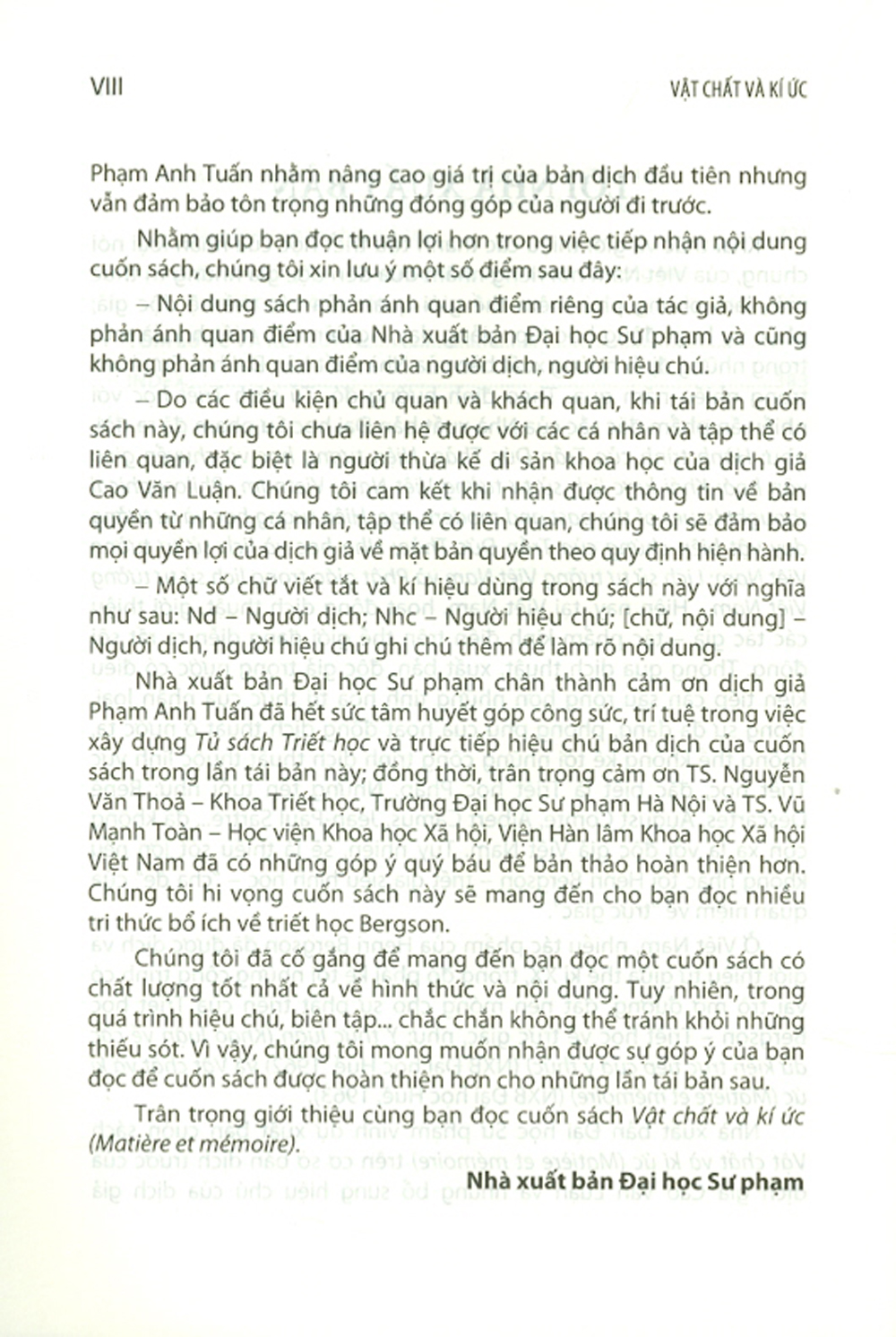 Vật Chất Và Kí Ức
