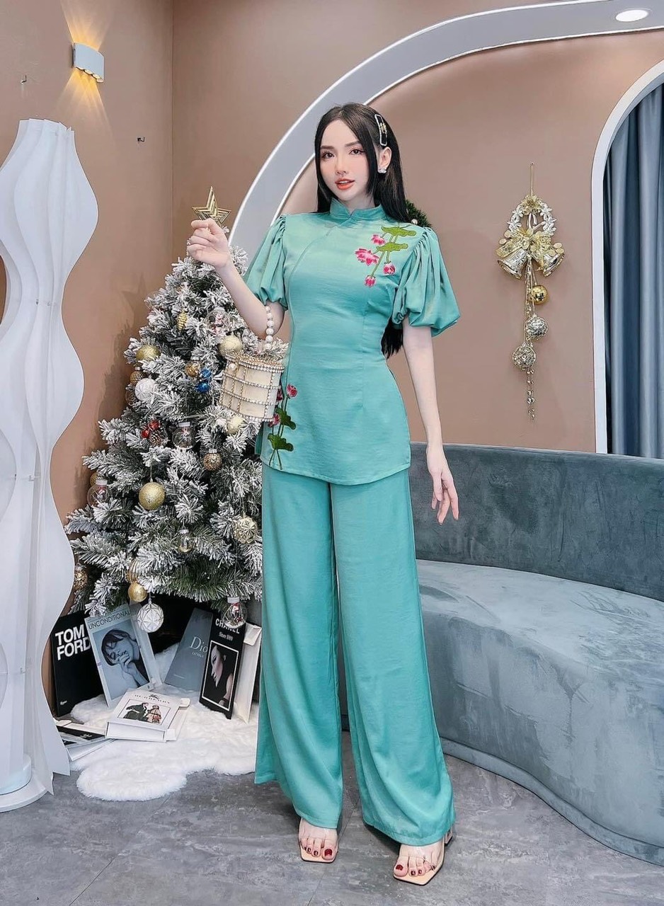 Đồ lam đi chùa # mẫu lụa họa tiết hoa # quần áo nữ