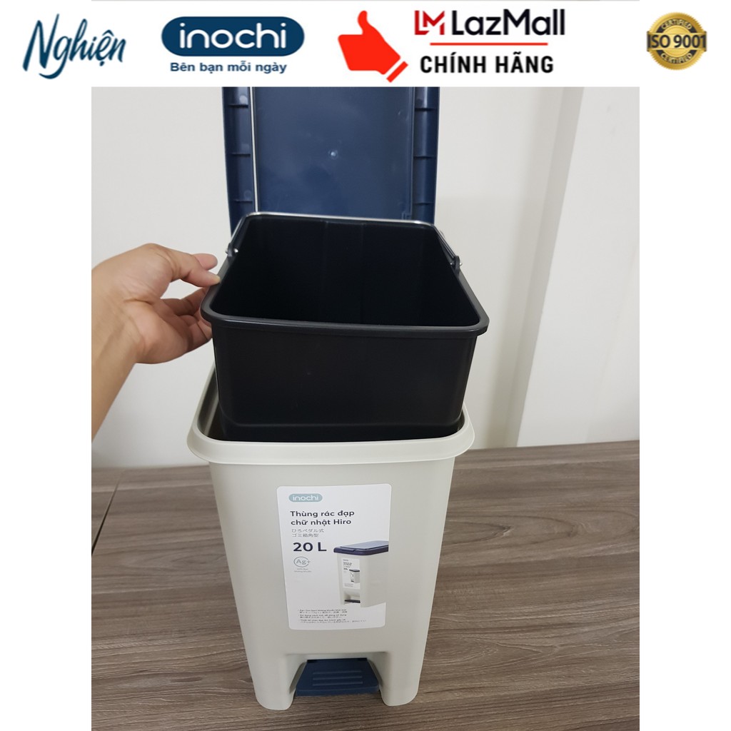 Thùng rác đạp chữ nhật Hiro 20L cao cấp nhật Bản (Kèm ruột)