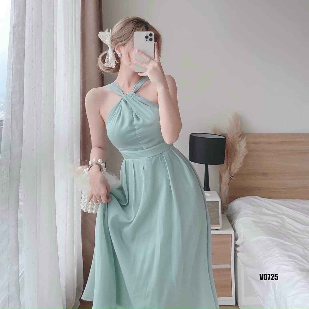 [FREESHIP MAX + HOÀN TIỀN MAX 15%] Đầm Nữ Cổ Yếm Dài, Hở Lưng Tôn Dáng Trẻ Trung