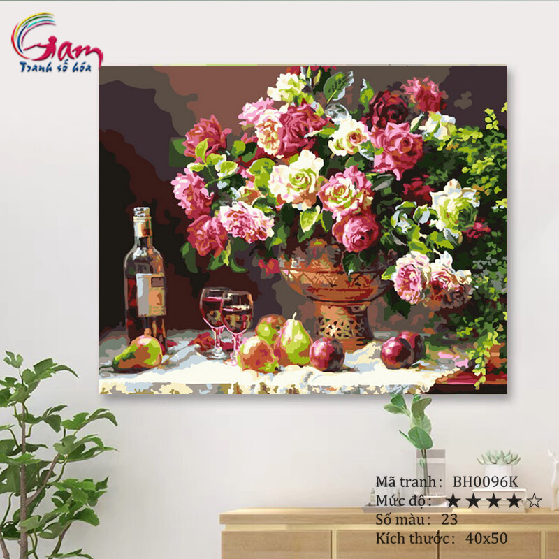 Tranh tô màu theo số hoa hồng cổ gam bh0096k
