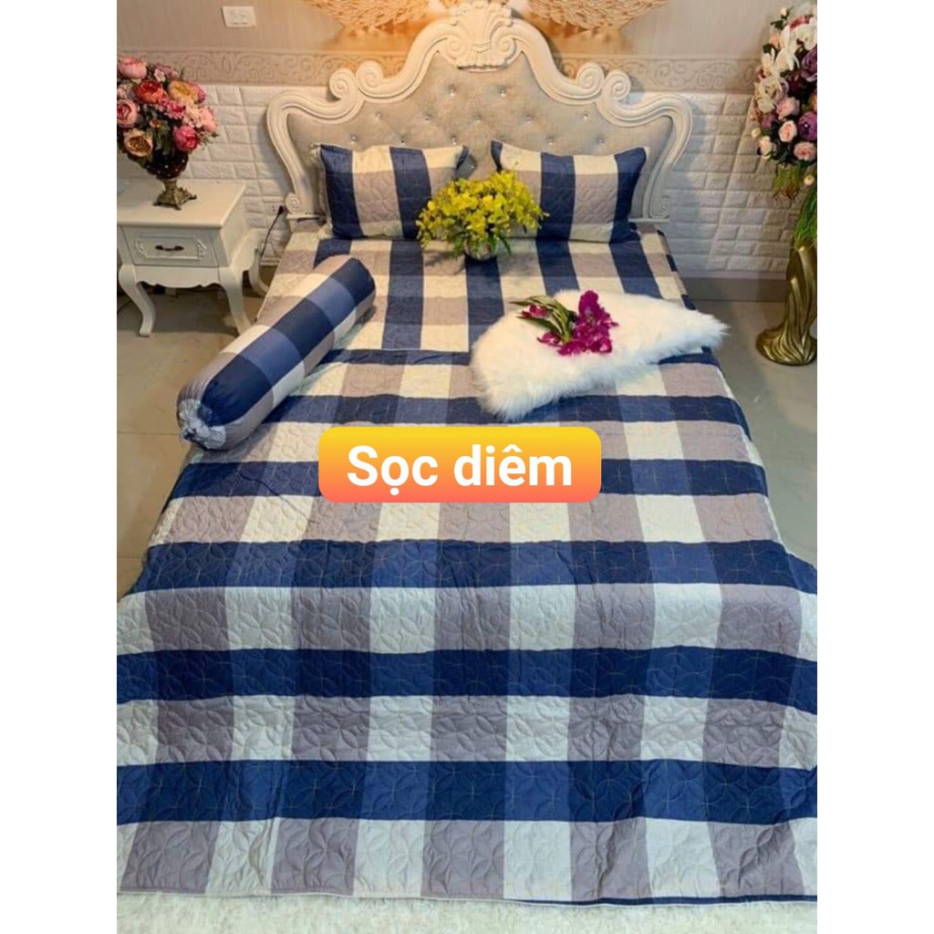 [Giá Hời] Bộ Chăn Ga 5 Món - 4 Món Cotton Poly caro ( 1m6 x 2m ) - ( 1 drap + 1 vỏ gối ôm + 2 vỏ gối nằm + 1 chăn hè )