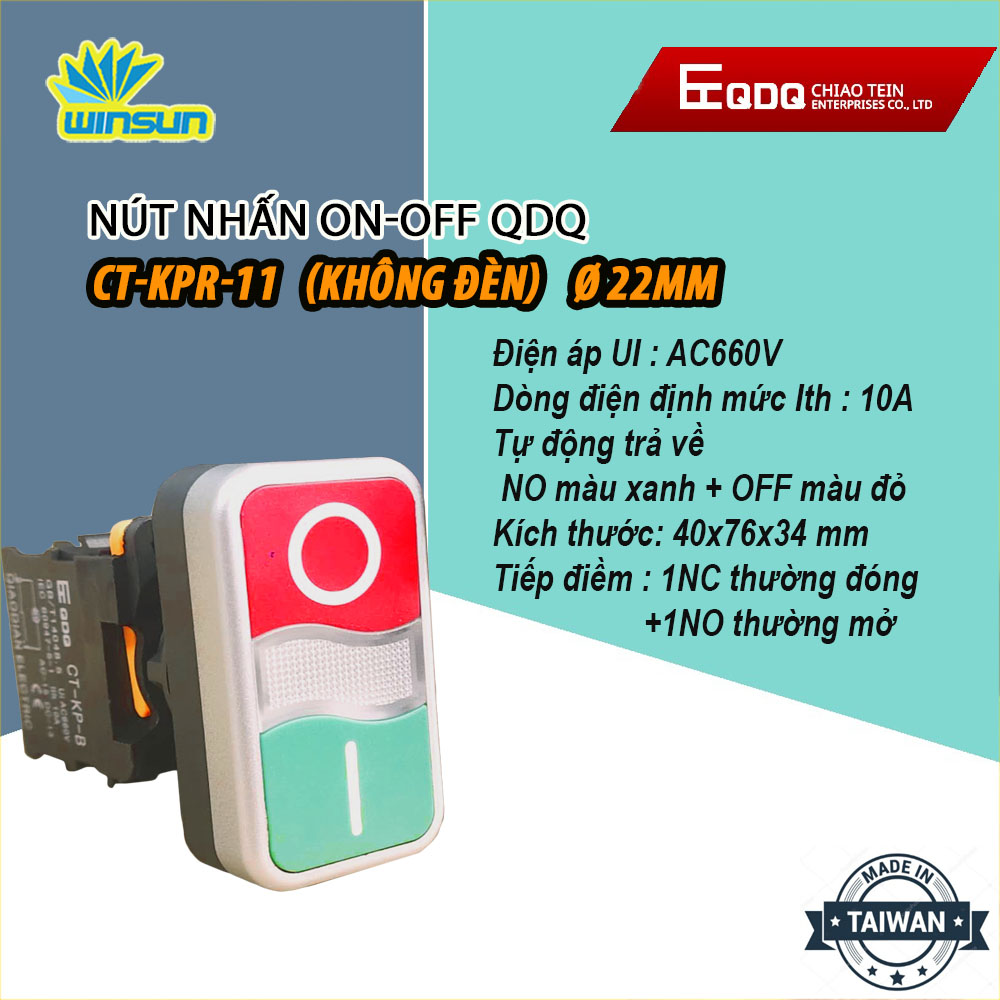 Nút nhấn kép ON-OFF (1NO/1NC) QDQ Phi 22 điện áp 220V