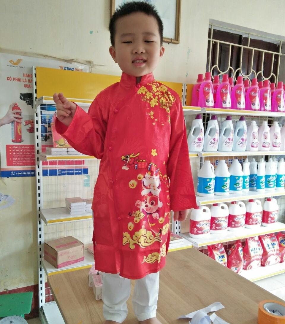 áo dài đỏ mặc tết bé trai