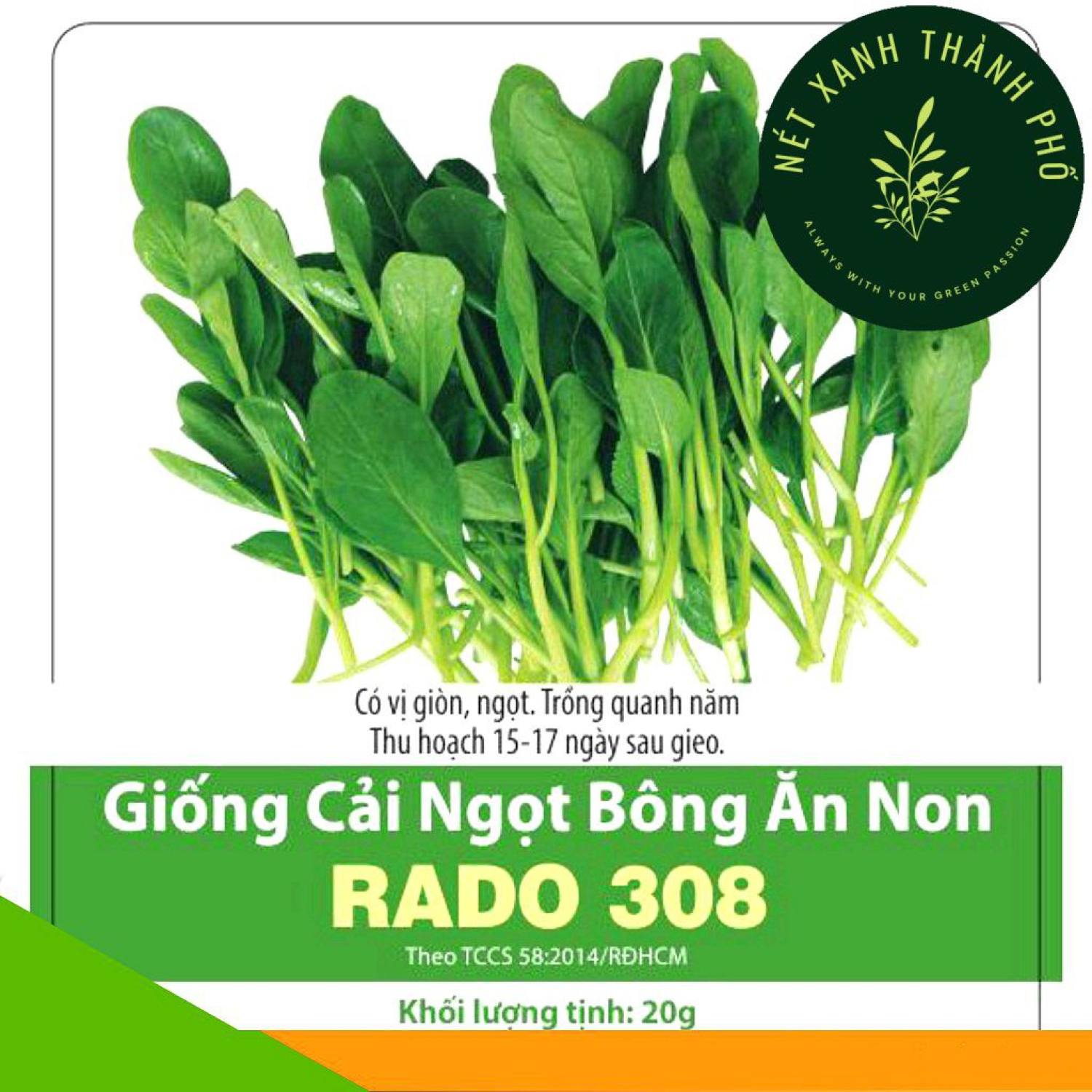 Hạt giống Cải ngọt bông ăn non, 20gr, cải ngồng ăn non, thu hoạch sau 15 ngày