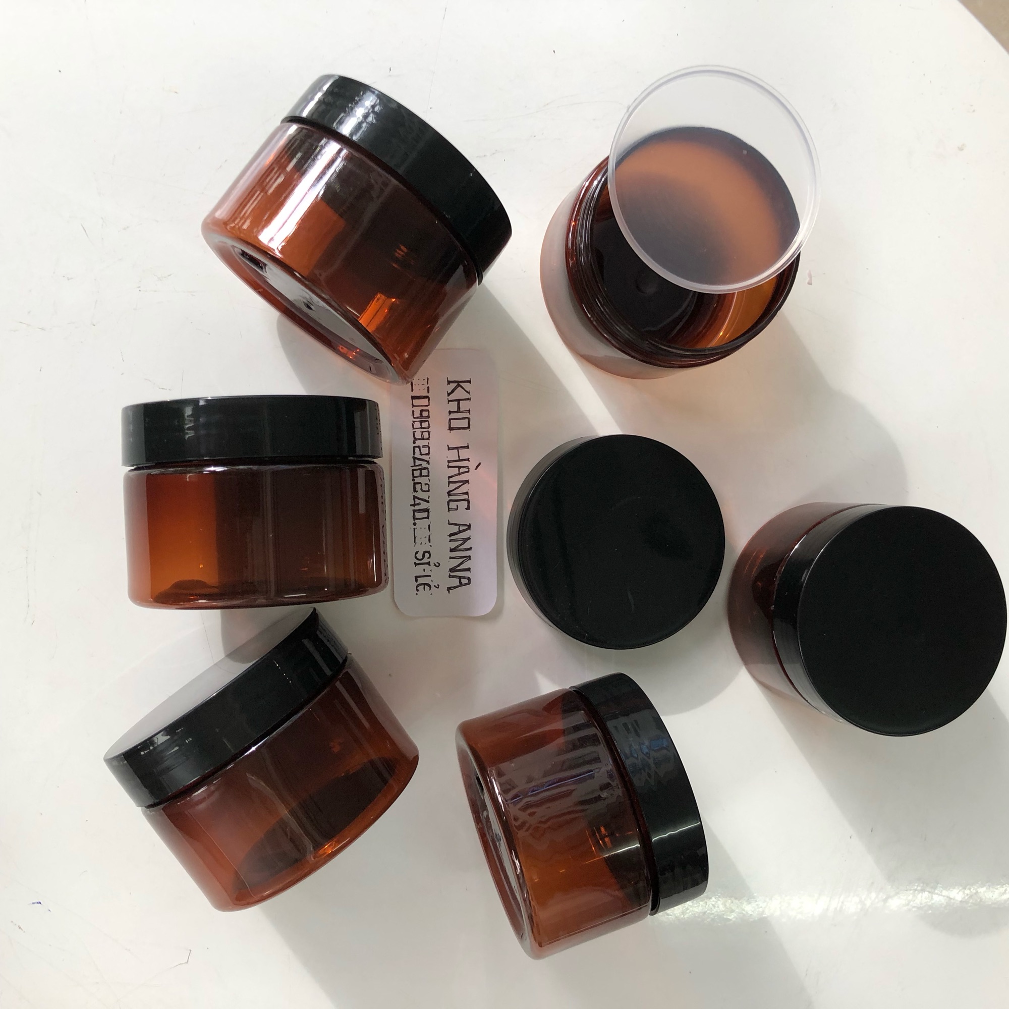 10 hủ nhựa pet màu nâu nắp đen 100gr - combo 10 hủ nhựa chiết kem , hủ đựng kem , hủ trộn kem , chiết mỹ phẩm