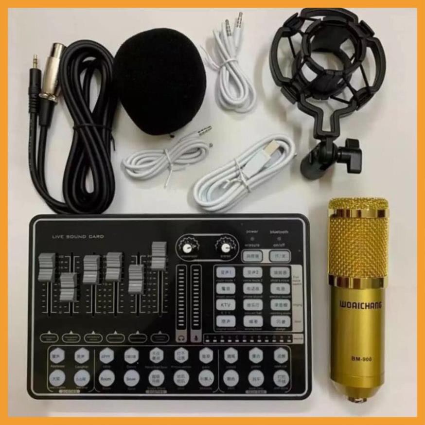 Combo micro bm900 và soundcard mkai h9 – thu âm hát live stream, karaoke, autotune, giả giọng, cực hay, có bluetooth