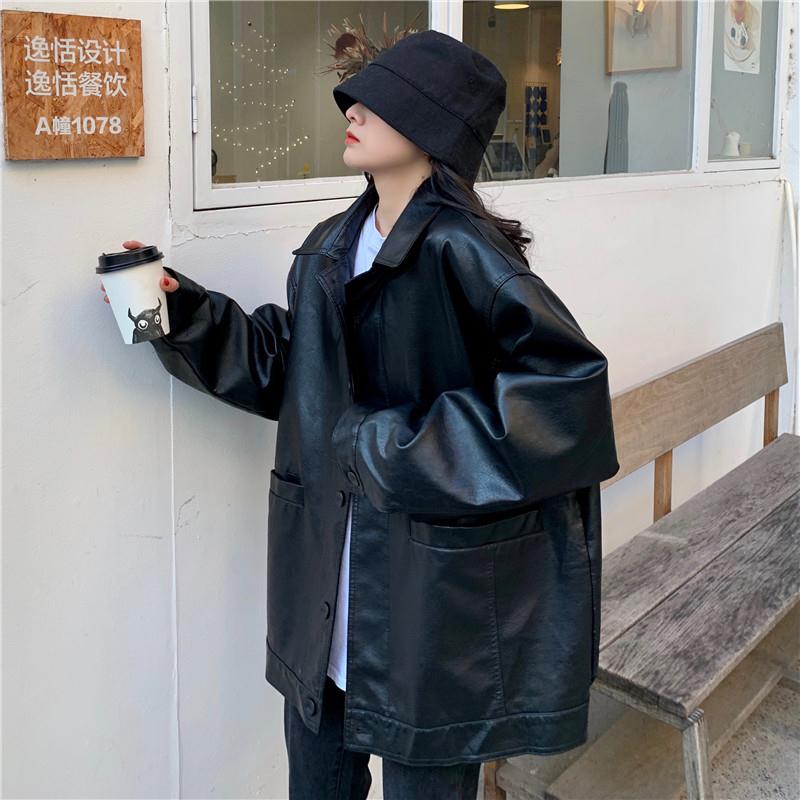 [SẴN] AK30_ÁO KHOÁC DA OVERSIZE ULZZANG CÁ TÍNH