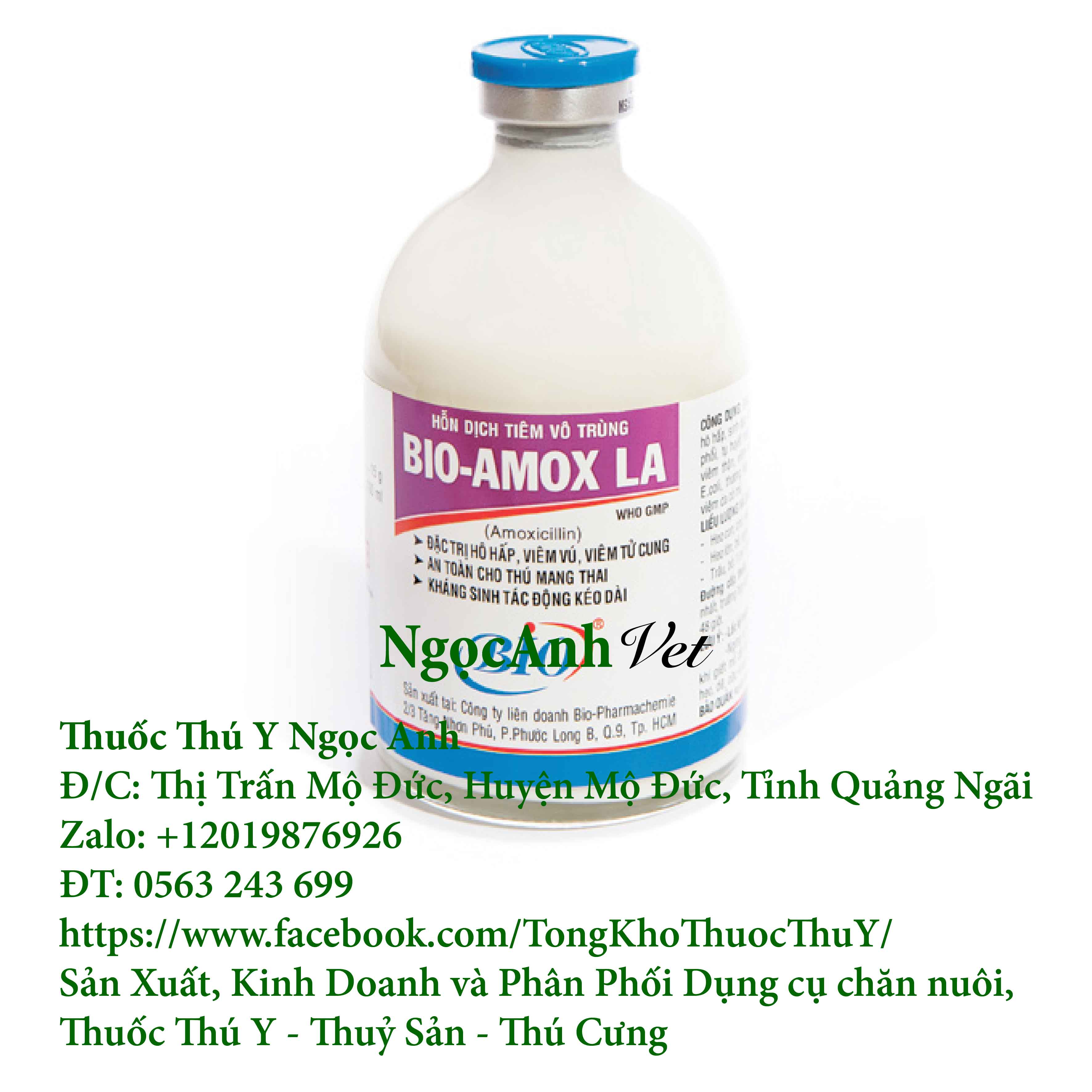 TRỊ VIÊM TỬ CUNG, VIÊM VÚ, NHIỄM TRÙNG CHÓ, MÈO, GIA SÚC, TRÊN VẬT NUÔI - BIO AMOX LA - 20ML