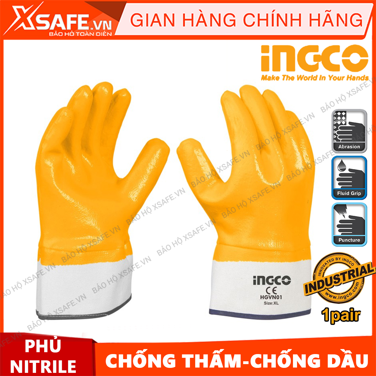 Găng tay chống dầu cao cấp INGCO TOTAL bao tay bảo hộ lao động phủ nitri chống trơn trượt dầu mỡ nhớt phun sơn cơ khí sửa