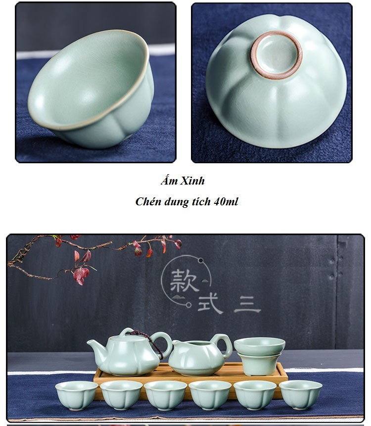 Bộ ấm trà sứ men xanh cao cấp
