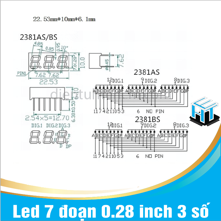 Led 7 đoạn 0.28 inch 3 số màu đỏ (set 2 con)