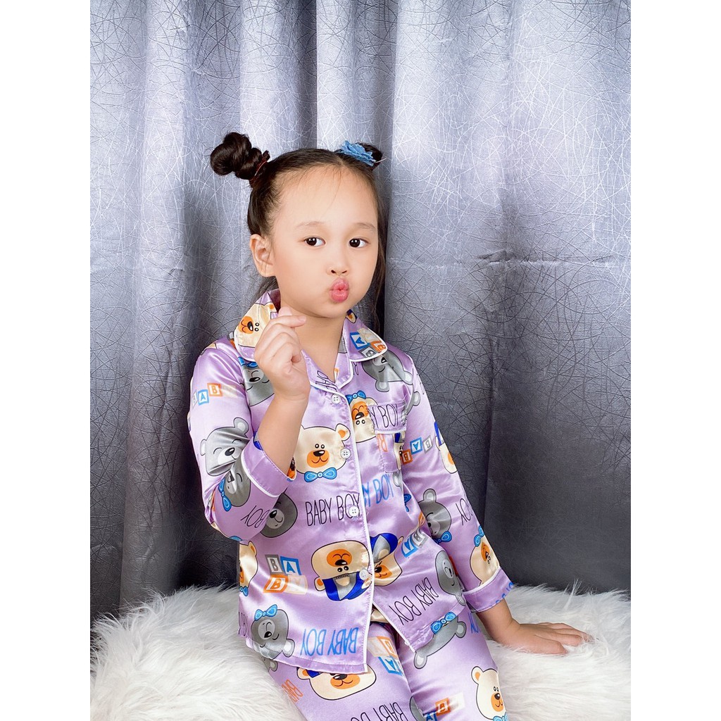 [HCM]J341 Bộ Pijama Phi Lụa Bé Gái Size Đại 10-50Kg