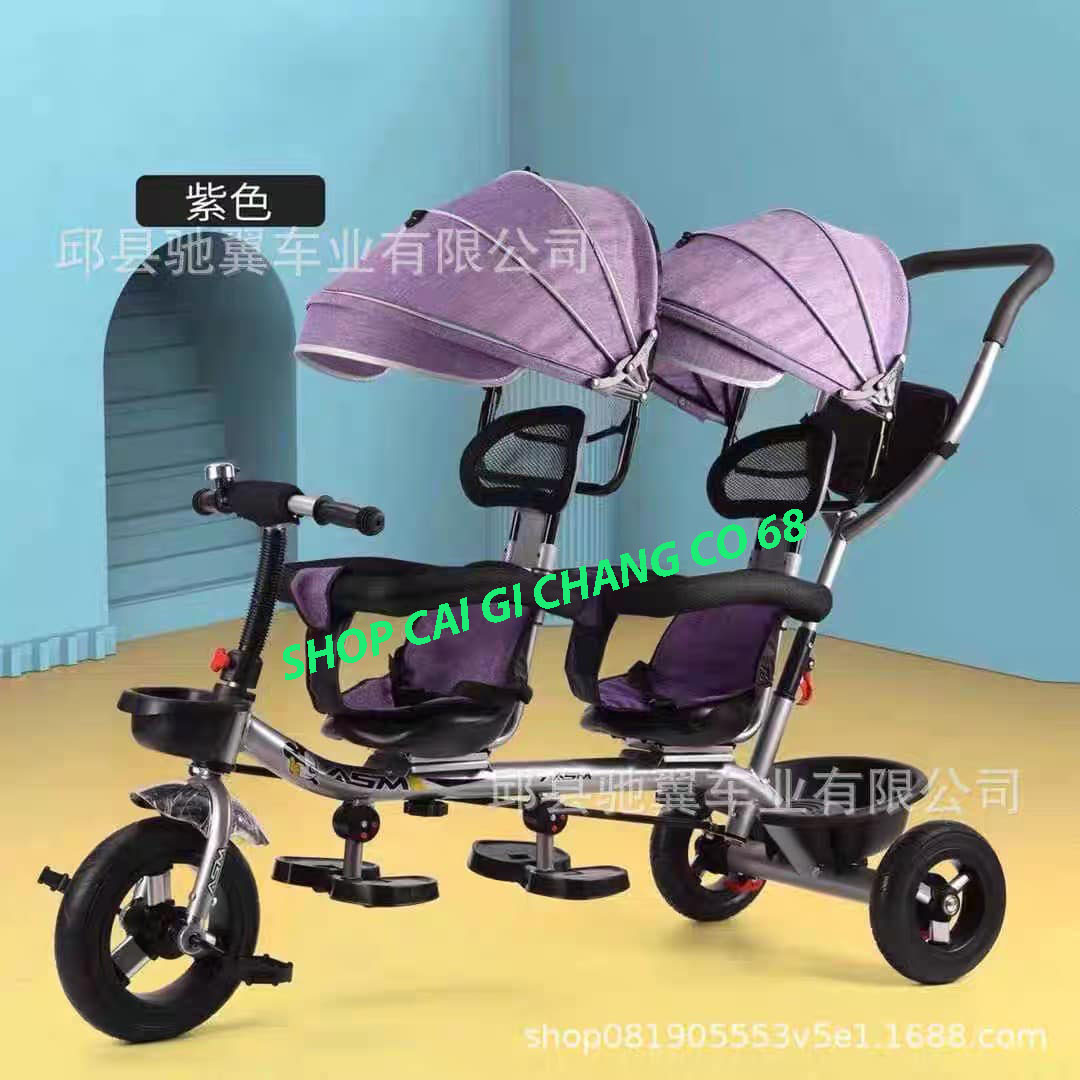 Xe đạp đẩy 3 bánh mái che sinh đôi bánh cao su cho bé từ 6 tháng đến 2 tuổi hàng công ty