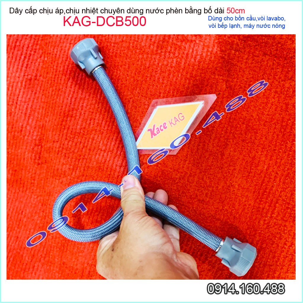 Dây cấp cao cấp mềm chịu áp KAG-DCB500 ren trong D21 dài 50cm, Dây dẫn nước bố tán thau bọc nhựa máy nước nóng không gỉ séc chuyên dùng vùng biển