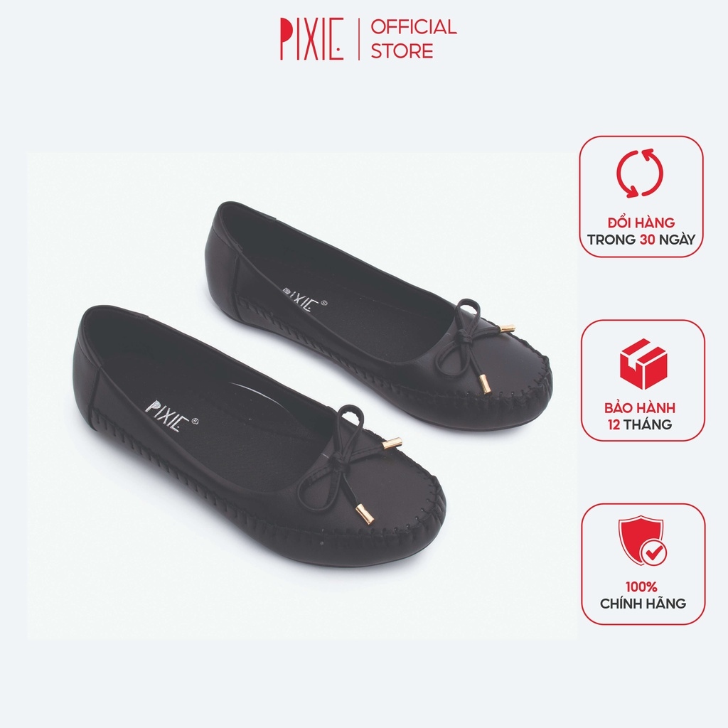 □❇  Giày Búp Bê Bệt Da Bò Thật Siêu Êm Gắn Nơ Nhỏ Pixie X603