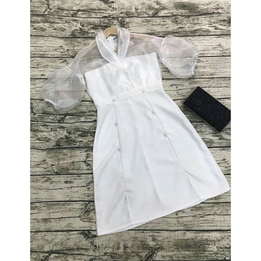 (S M L XL) ĐẦM DỰ TIỆC TRẮNG PHỐI VOAN KIẾNG
