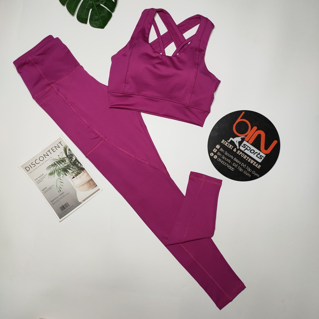 Đồ tập gym nữ bộ tập yoga aerobic nữ quần áo tập gym yoga aerobic nữ dáng đẹp chất vải co gian 4 chiều bộ quần dài áo bra kèm mút Bin Sports BD001