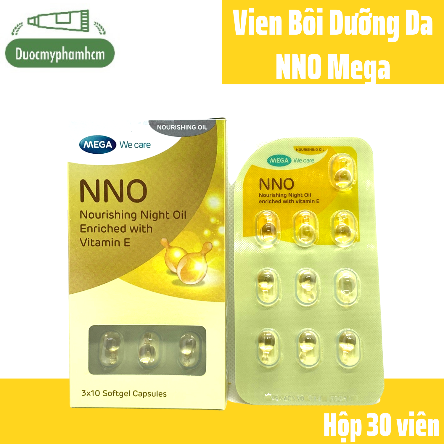 Viên Dưỡng Da NNO Vitamin E Khóa Ẩm Dưỡng Da Sáng Mịn ( Dạng vỉ 10v, hộp 30v)