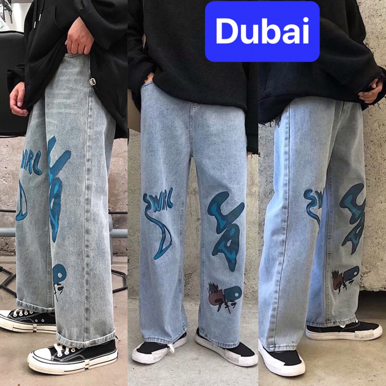 QUẦN BAGGY JEAN NAM CHẤT BÒ ỐNG RỘNG DÀI THÊU CHỮ HOT TREND HÈ HÀN QUỐC HOT TREND DB-43 - DUBAI FASHION