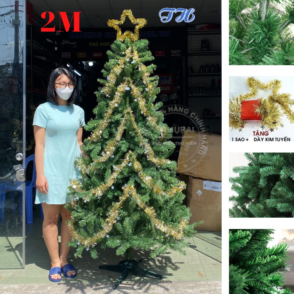 Cây Thông Noel 90cm, 1m2, 1m5, 1M8, 2M TrangTrí Giáng Sinh Cho Nhà Cửa, Phòng Khách, Phòng Ngủ Kèm Dây Kim Tuyến Và Ngôi Sao Đẹp