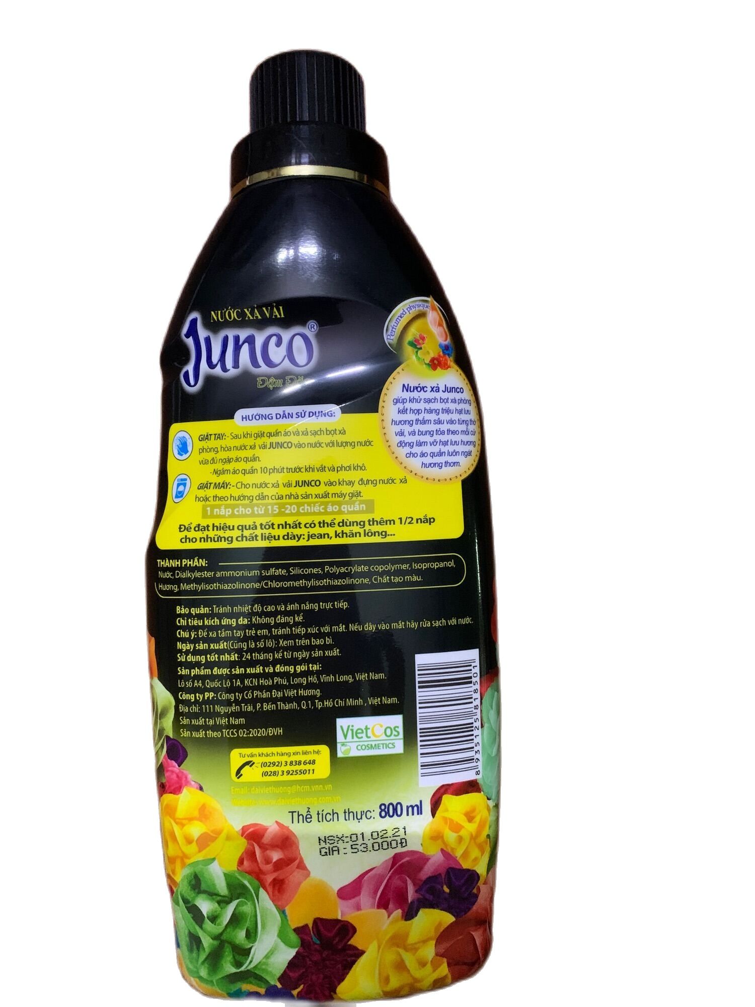 Nước xả vải Junco tinh dầu thơm 800ml