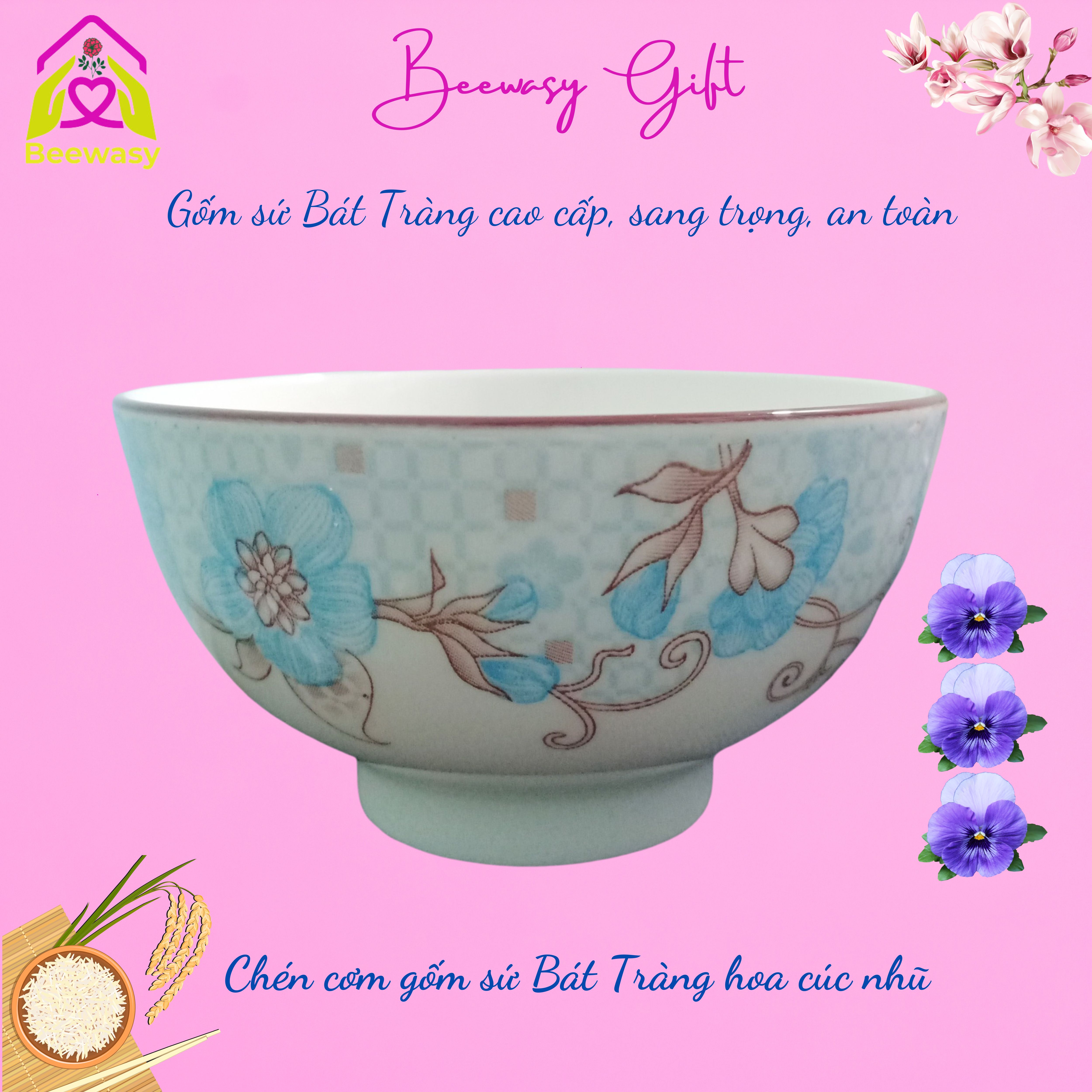 Chén cơm gốm sứ Bát Tràng hoa cúc nhũ nhẹ nhàng, sang trọng, tinh tế