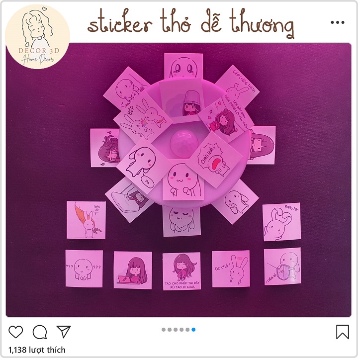 Set 100 Sticker Miếng Dán Trang Trí Hình Thỏ và Xoxo Dễ Thương