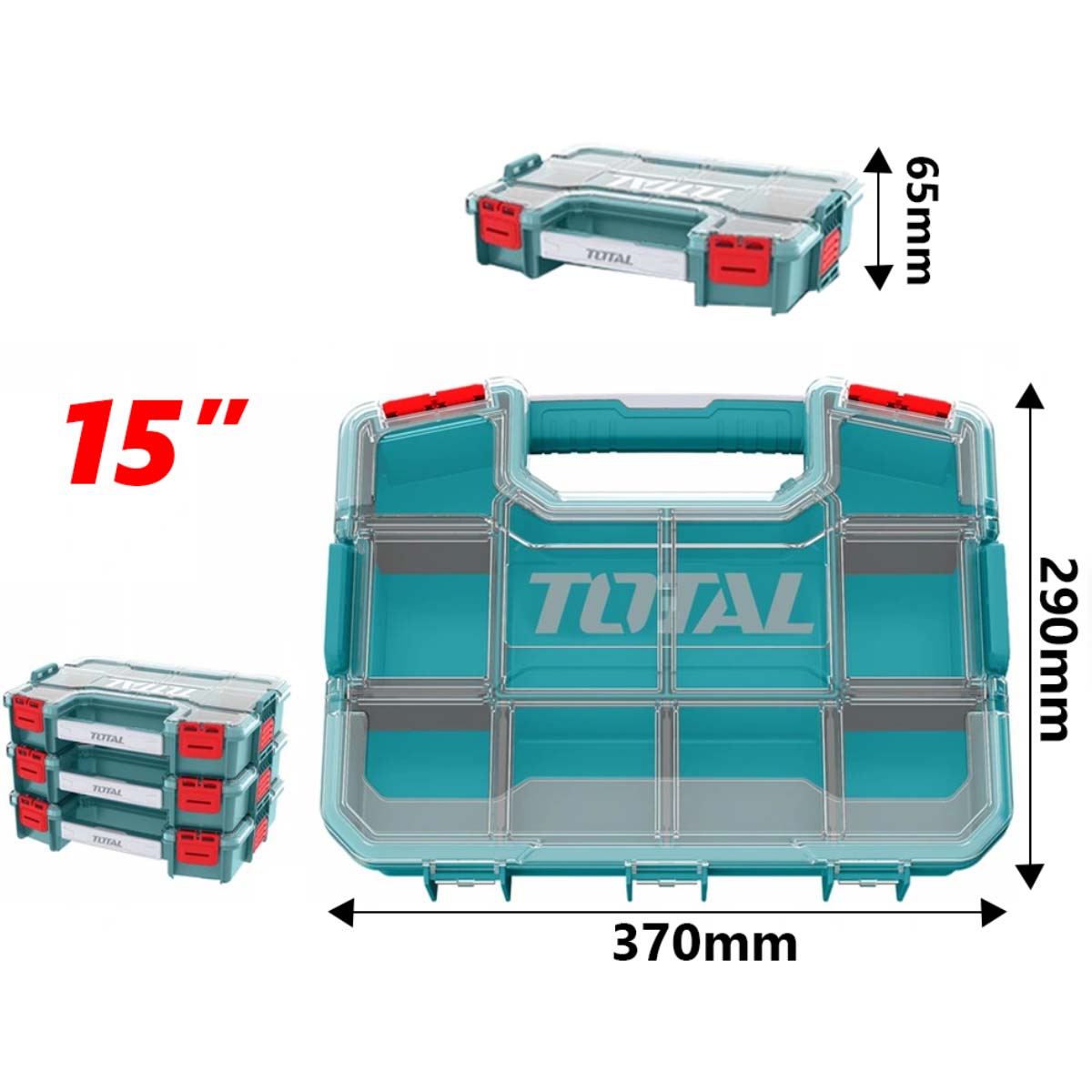Hộp nhựa đựng dụng cụ TOTAL THKTV02 hộp đồ nghề kích thước 340x250x60mm, Có thể xếp chồng lên nhau Chất liệu nhựa PP XTOOLs, hộp đựng linh kiện