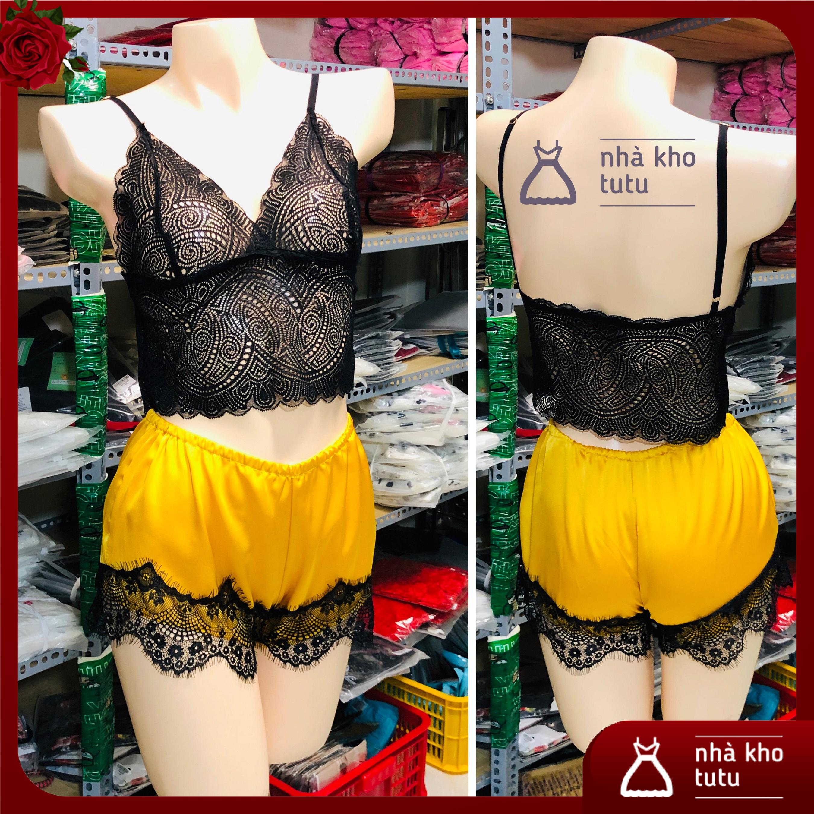 Bộ đồ ngủ satin lụa mix ren xịn xò S004