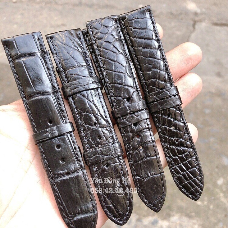 Dây đồng hồ da cá sấu Handmade cao cấp màu đen