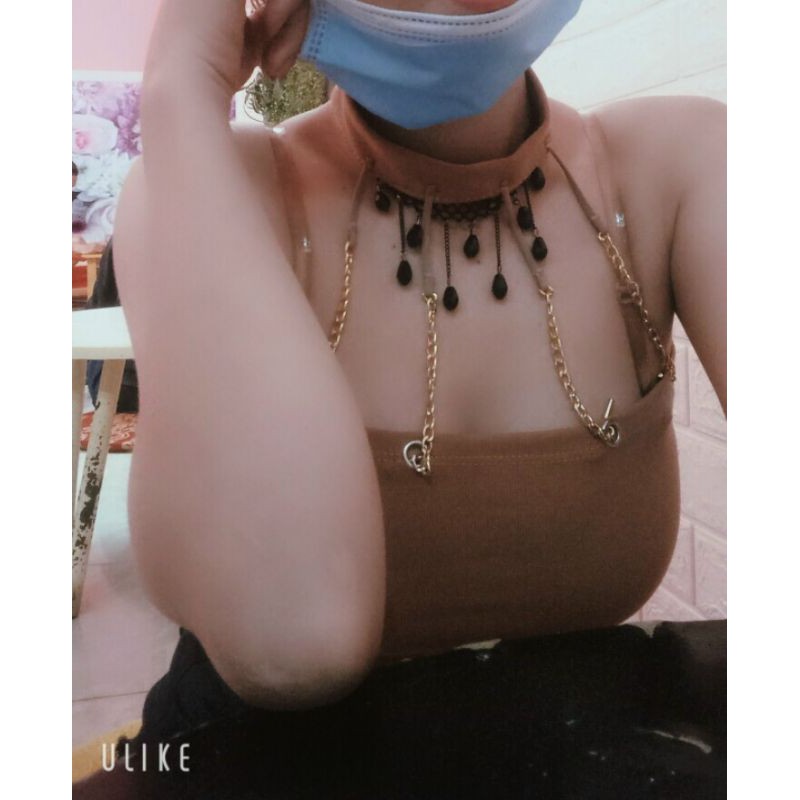 [HCM]Áo croptop ôm phối xích cá tính