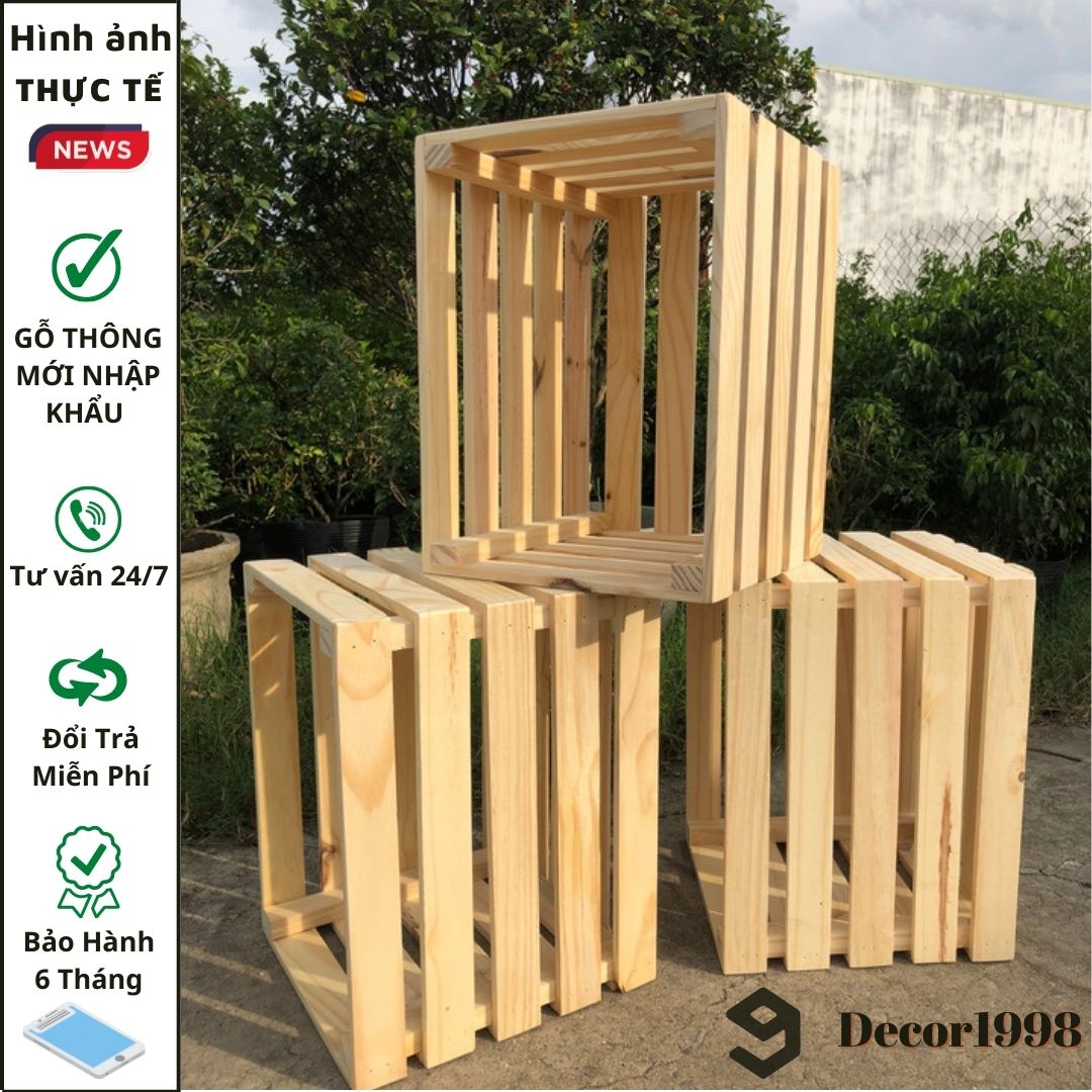 Thùng gỗ decor(40x25x25),gỗ thông mới 100% nhập khẩu