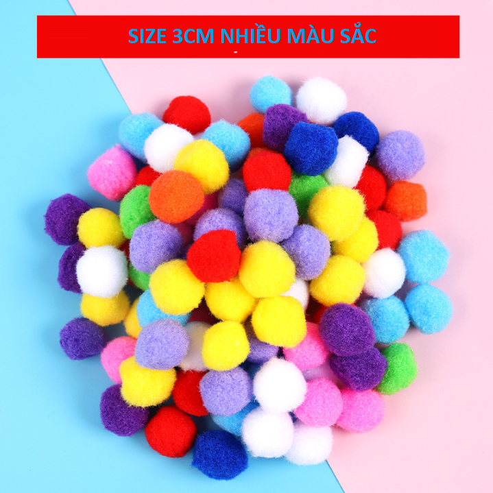 Quả bông Pompom trơn, nhiều size LẪN MÀU