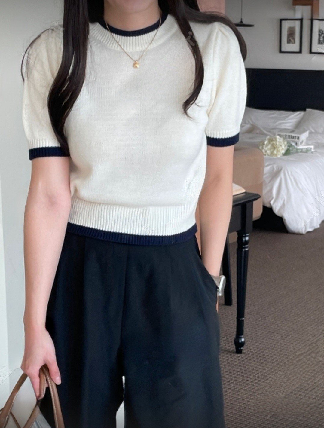 [ogniM Seoul] Áo len tay ngắn phong cách Hàn Quốc (Made in Korea)