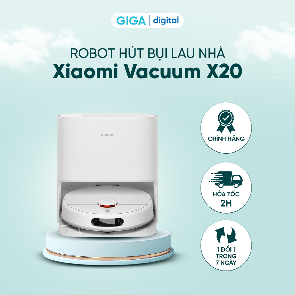 Robot hút bụi lau nhà Xiaomi Vacuum X20 - Điều hướng LDS - Nâng giẻ khi về dock - Tự động giặt và sấy khô giẻ