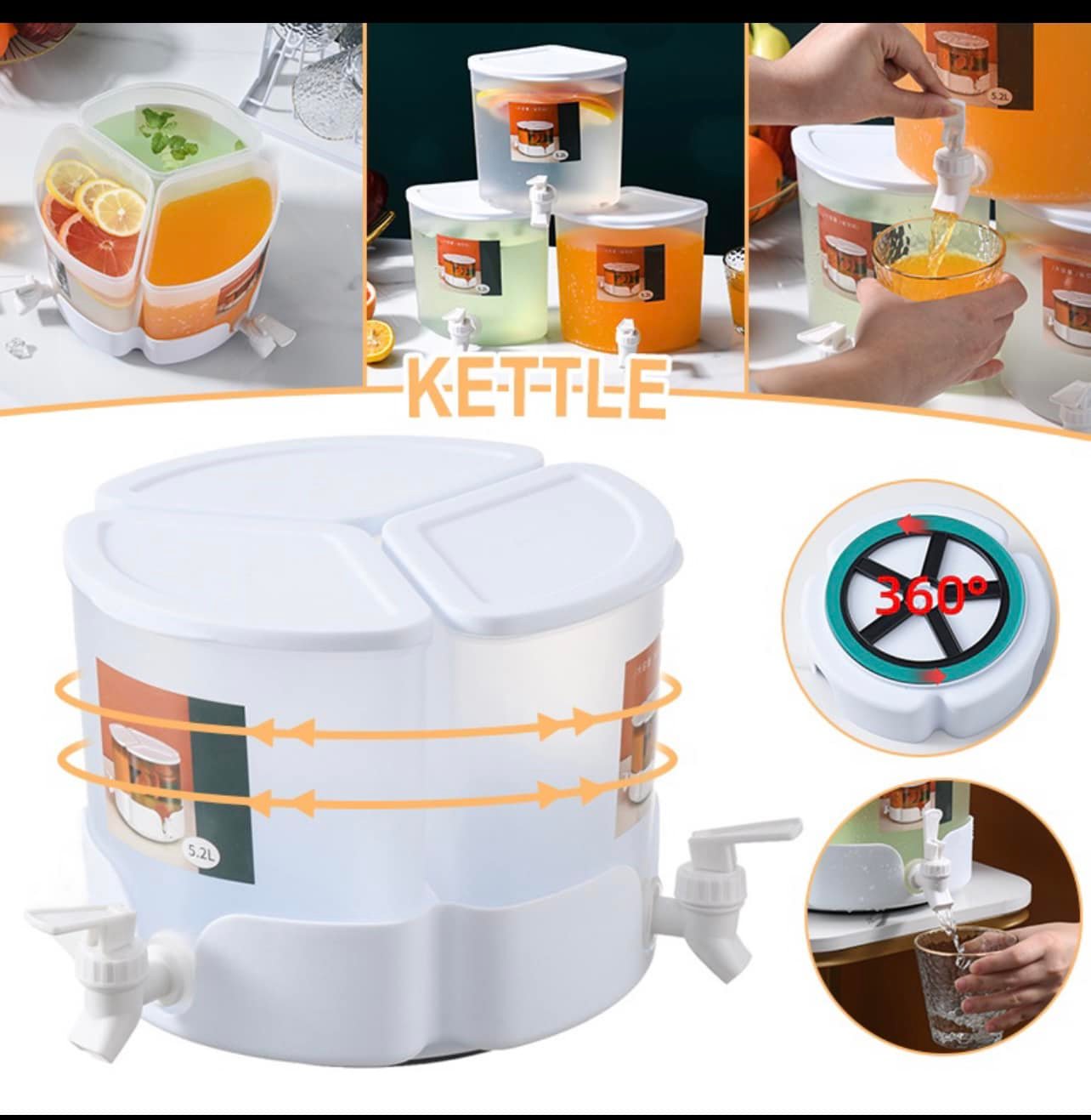 Bình đựng nước để tủ lạnh 3 ngăn có vòi 5,2 lít có giá đỡ - hình tròn-bình nước có vòi để tủ