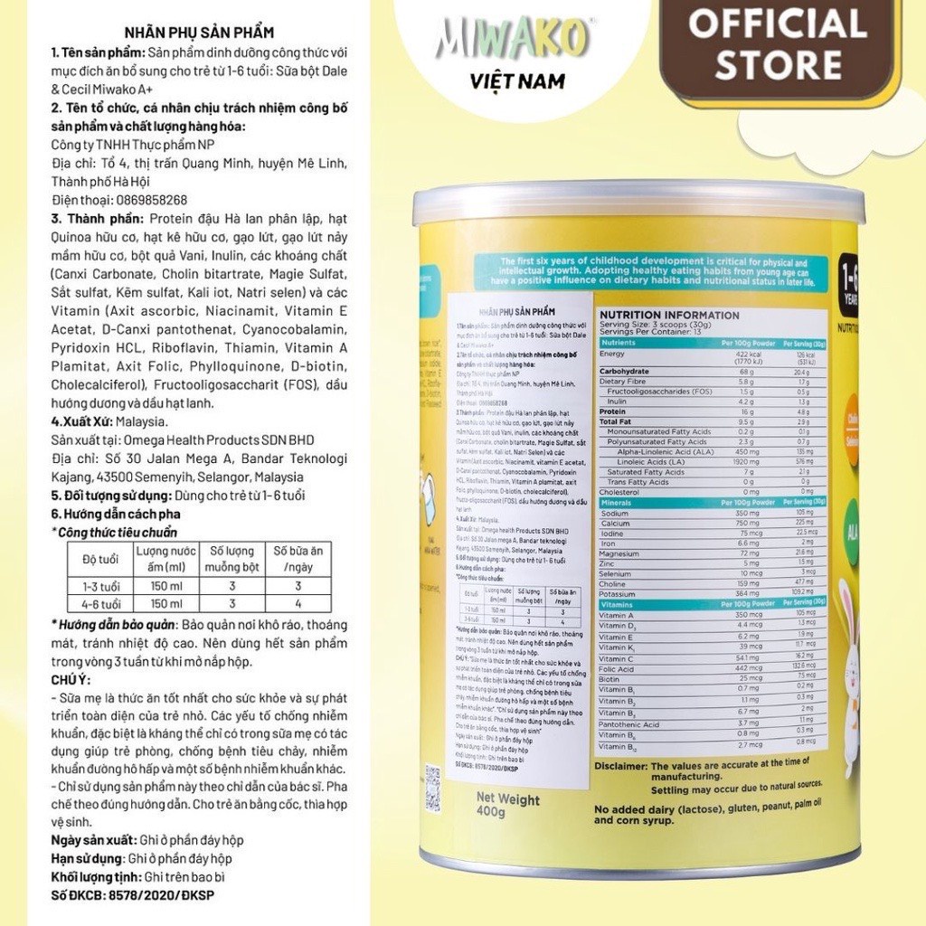 Sữa hạt Miwako A+ vị vani hộp 700g cho bé + Sữa hạt hữu cơ Millet nguyên vị hộp 700g - Miwako HCM