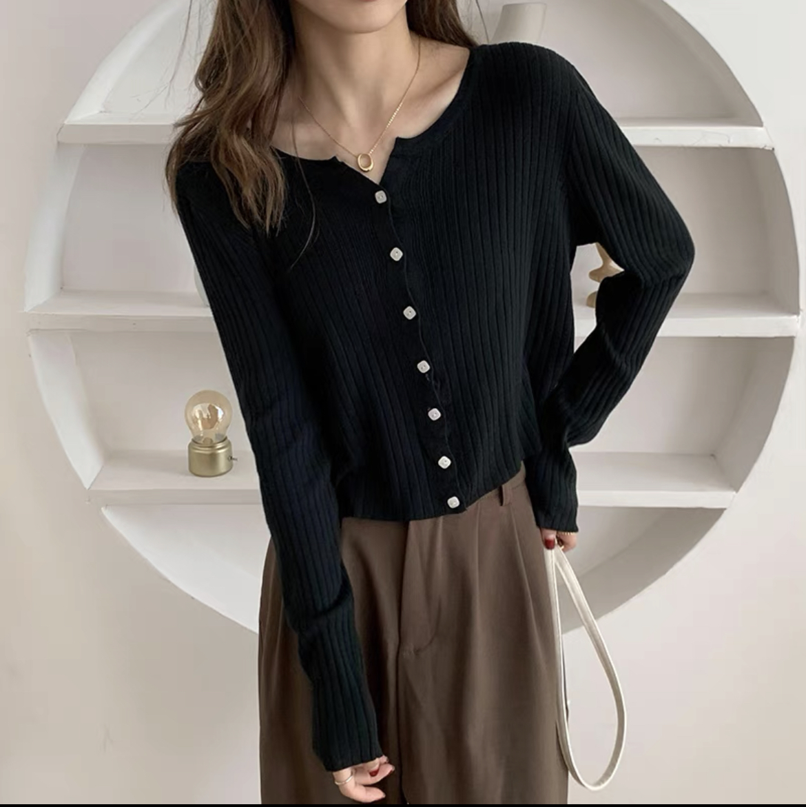 Áo cardigan khoác len nữ kiểu tay dài cổ V dệt kim len đũa xinh xắn phong Ccách Ulzzang Hàn Quốc trẻ trung