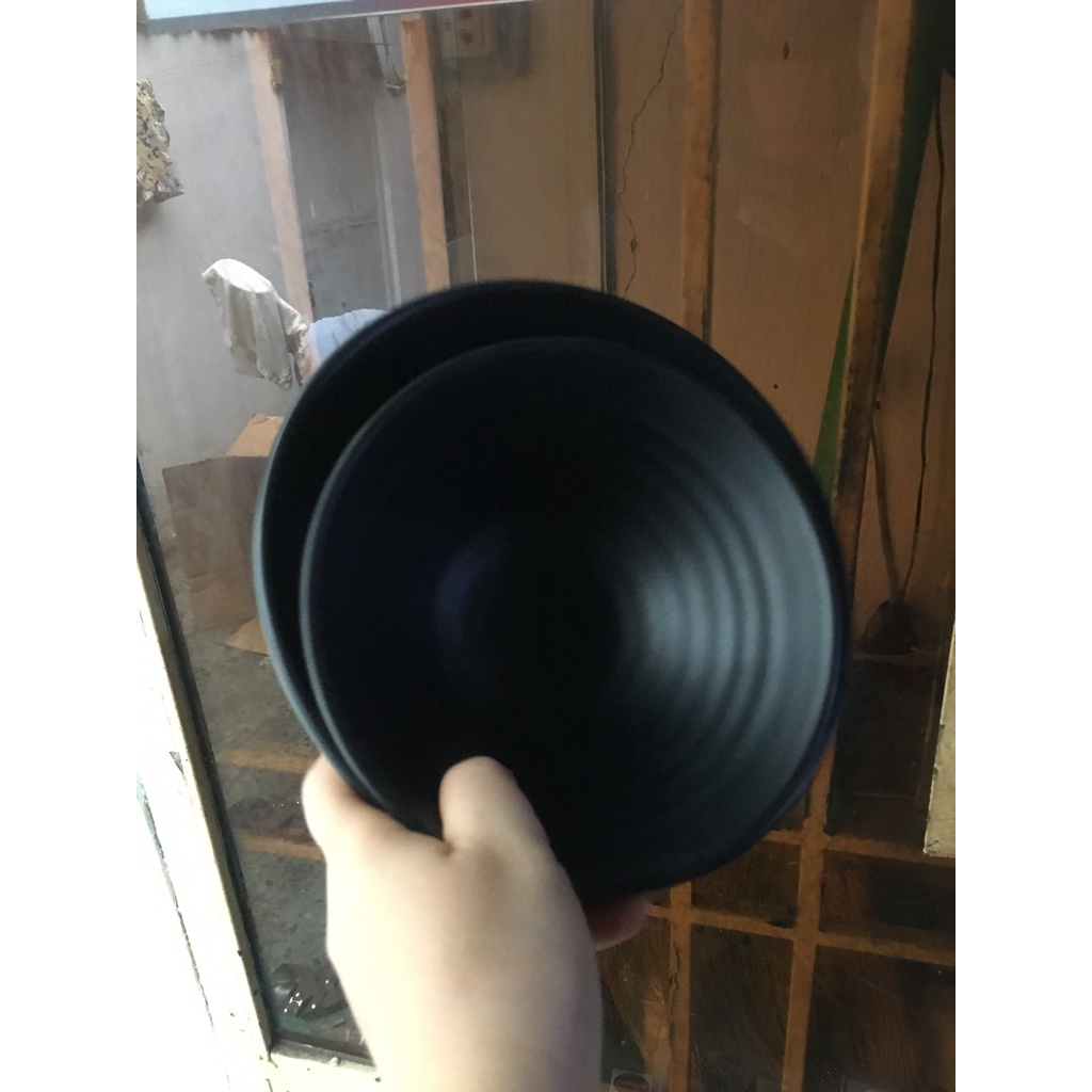 Tô nhựa melamine nhám đen đựng bún phở, tô xoắn miện loe - Tox16/17/18